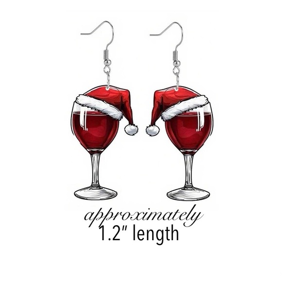 New! Wine Glass Santa Hat Earrings - Picture 3 of 4